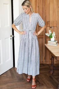 Emerson Fry Lucy Basque Dress - Aradonis Stripe Storm Grey
