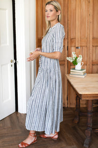 Emerson Fry Lucy Basque Dress - Aradonis Stripe Storm Grey