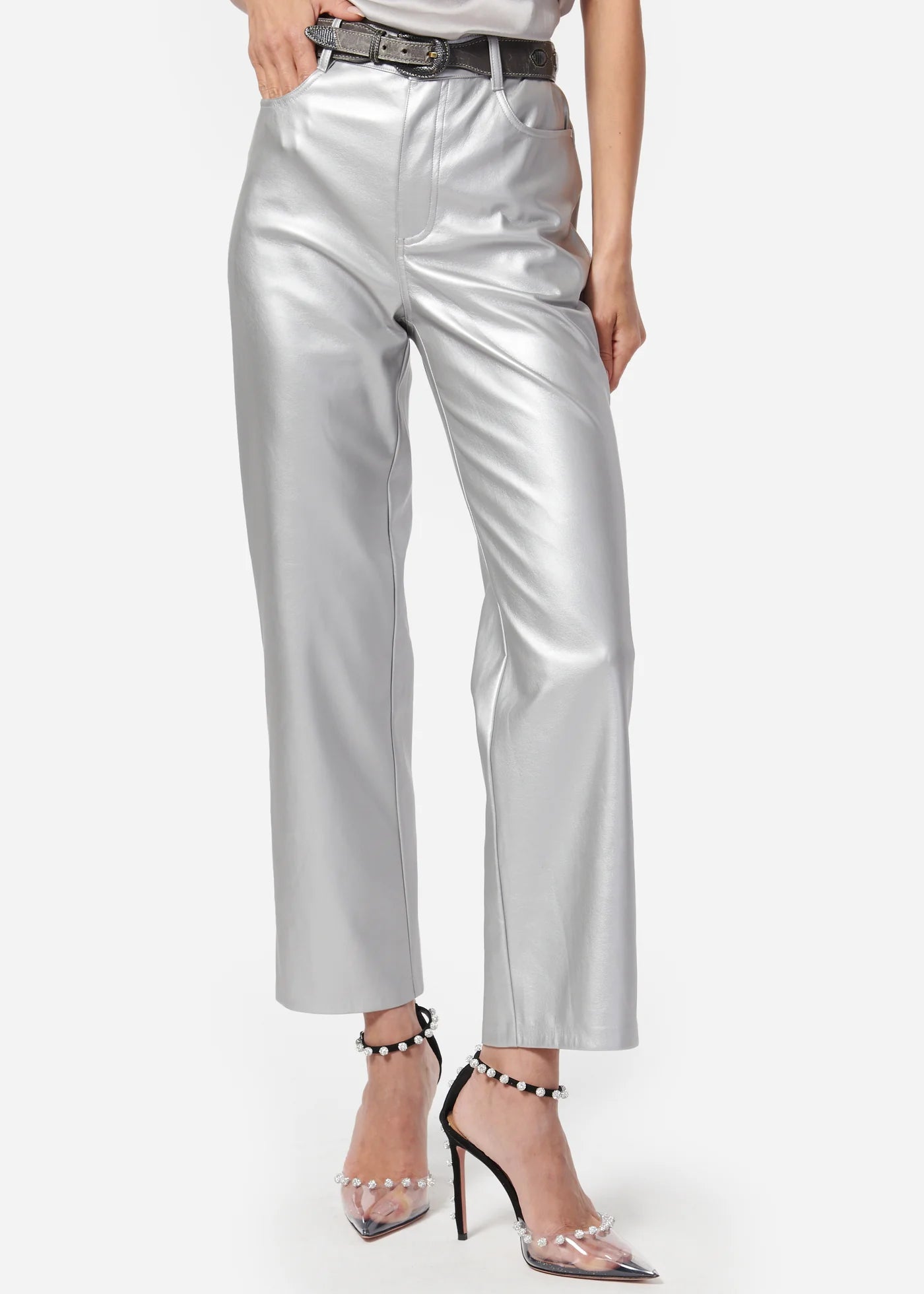 CAMI NYC Hanie Vegan Leather Pant Silver Luck Lafayette