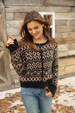 Load image into Gallery viewer, Wooden Ships Esme Fair isle Zip Cardi Chunky - Black/Latte