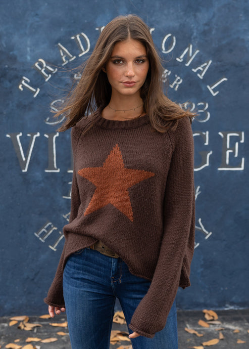 Wooden Ships Star Raglan Crew Chunky - Brown Brick/Chestnut