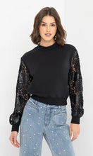 Load image into Gallery viewer, Generation Love Theron Guipure Combo Sleeve Sweatshirt - Black