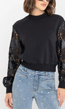 Load image into Gallery viewer, Generation Love Theron Guipure Combo Sleeve Sweatshirt - Black