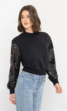 Load image into Gallery viewer, Generation Love Theron Guipure Combo Sleeve Sweatshirt - Black