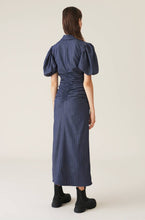 Load image into Gallery viewer, Ganni Stretch Stripe Gathered Long Dress - Black Pinstripe