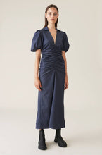 Load image into Gallery viewer, Ganni Stretch Stripe Gathered Long Dress - Black Pinstripe