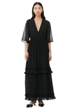 Load image into Gallery viewer, Ganni Pleated Georgette V-neck Maxi Dress - Black