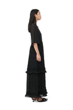 Load image into Gallery viewer, Ganni Pleated Georgette V-neck Maxi Dress - Black