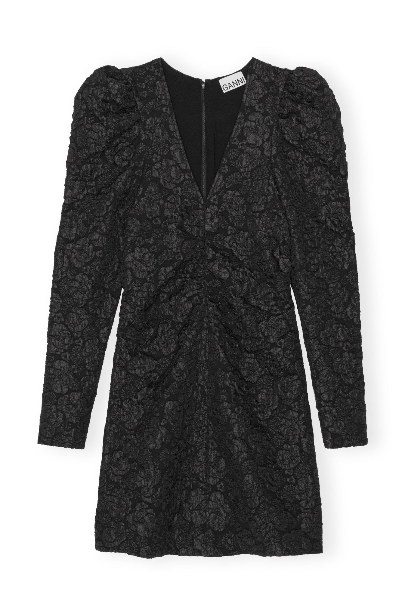 Ganni Stretch Jacquard V-neck Mini Dress - Black Luck Lafayette Ganni Stretch Jacquard V-neck Mini Dress - Black Luck Lafayette