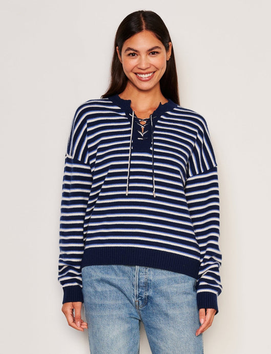 Sundry Stripes Lace Up Sweater - Oyster