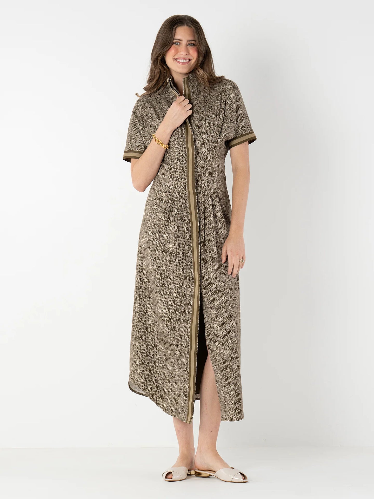 Emily McCarthy Georgia Dress - Green Tonal Monogram