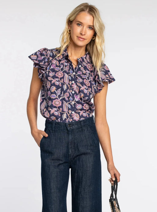 Elizabeth James the Label Val Top - Navy Cactus Flower