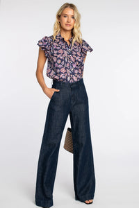 Elizabeth James the Label Val Top - Navy Cactus Flower