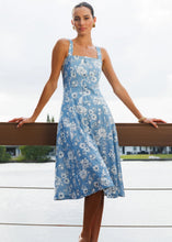 Load image into Gallery viewer, Generation Love Freida Floral Linen Dress - Heritage Toile Blue/White