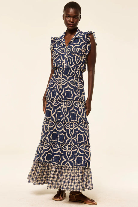 Misa Trina Dress - Blue Mosaic Tile Mix