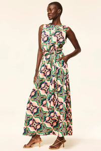 Misa Anabella Dress - Prismatic Tile Coral Satin