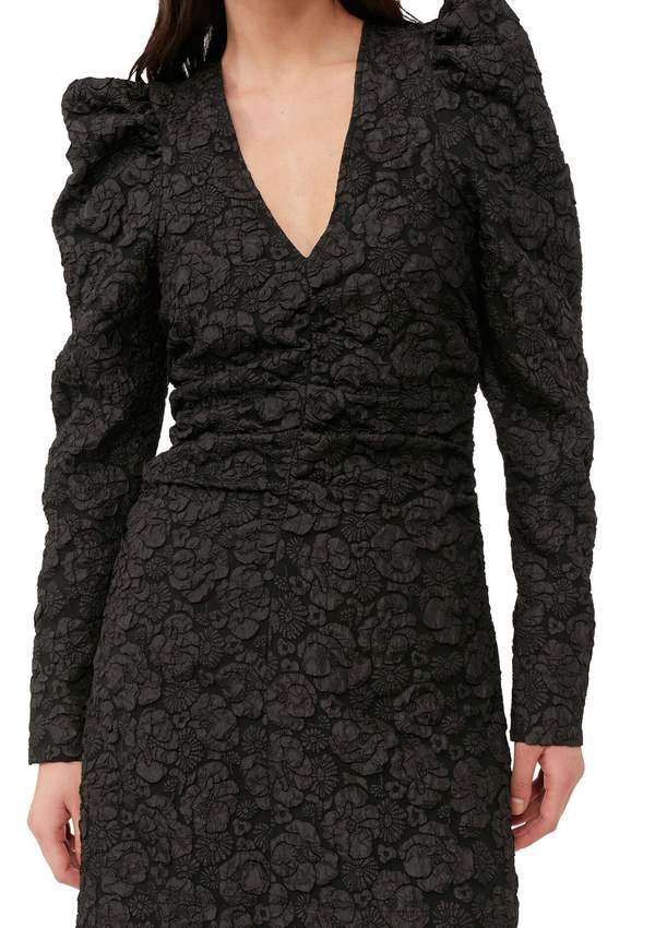 Ganni Stretch Jacquard V-neck Mini Dress - Black Luck Lafayette Ganni Stretch Jacquard V-neck Mini Dress - Black Luck Lafayette