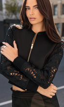 Load image into Gallery viewer, Generation Love Melanie Lace Combo Bomber - Black