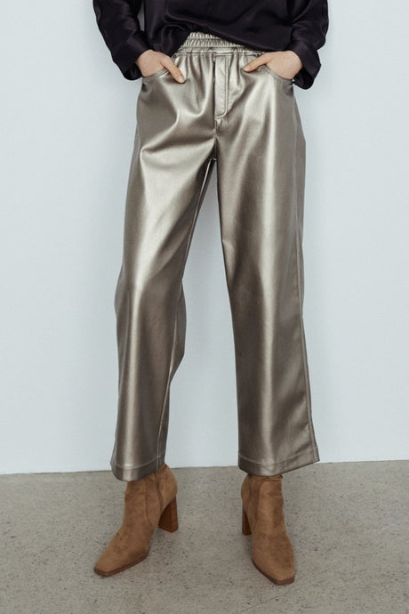 Melissa Nepton Harlow Faux Leather Pant - Metallic Sage