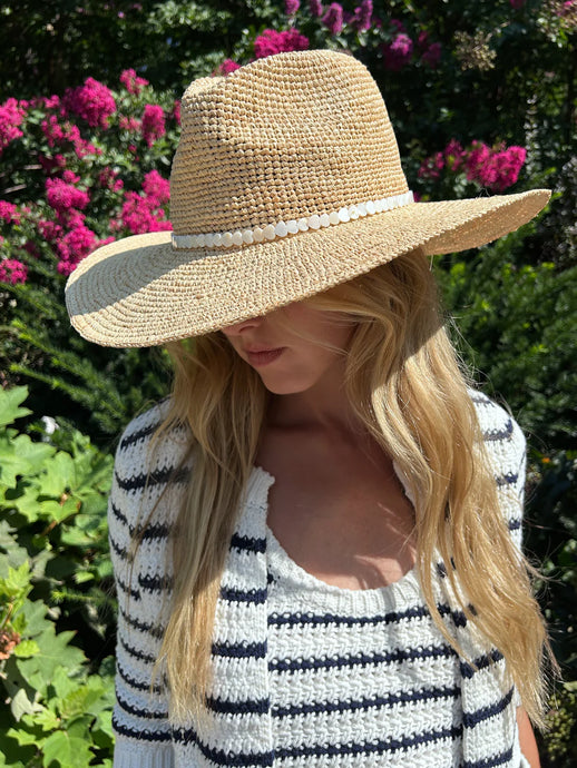 Jocelyn Seychelles Straw Hat with Shell Hearts
