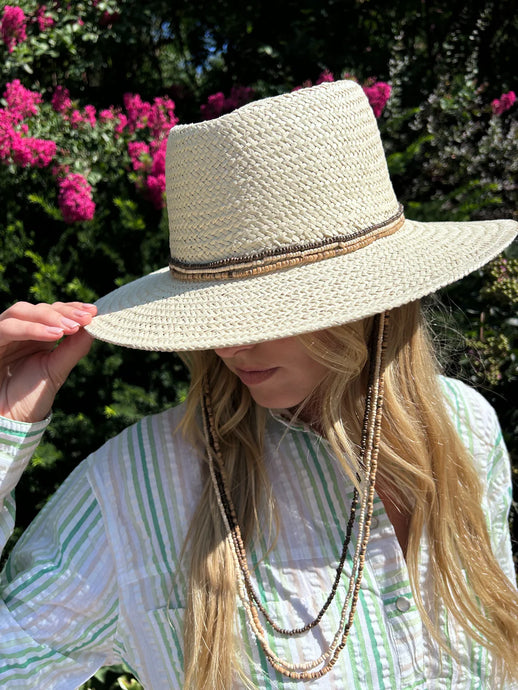 Jocelyn Kosi Bay Straw Hat with Natural Coconut Beads