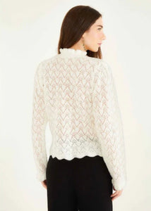 Farm Rio Lace Stitch Ruffles Knit Sweater - Off-White