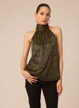 Load image into Gallery viewer, Gilner Farrar Katara Top - Green/Gold Metallic Crinkle