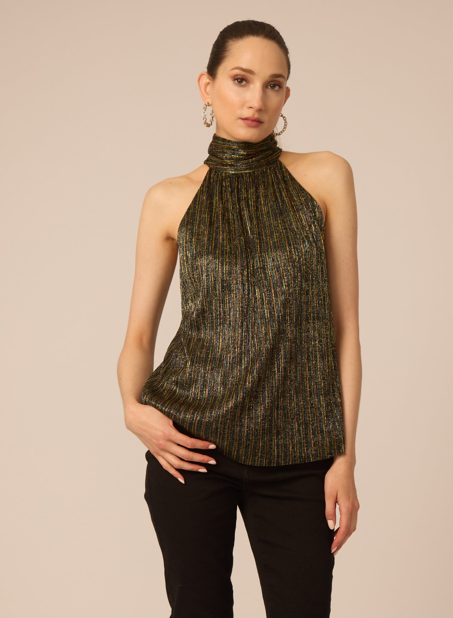Gilner Farrar Katara Top - Green/Gold Metallic Crinkle