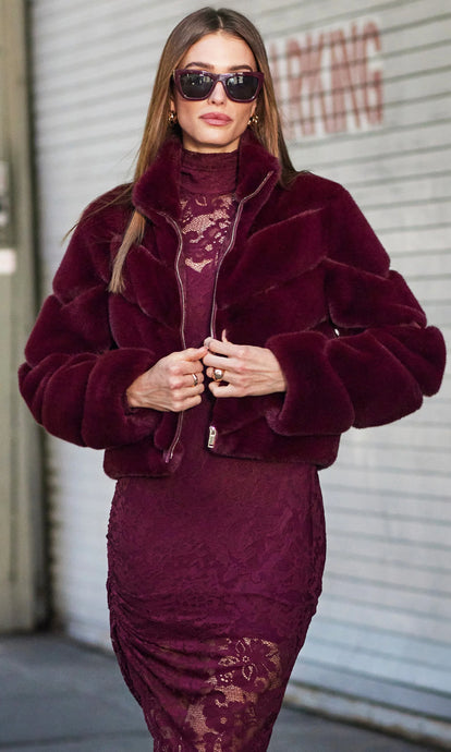Generation Love Brianna Faux Fur Jacket - Cabernet