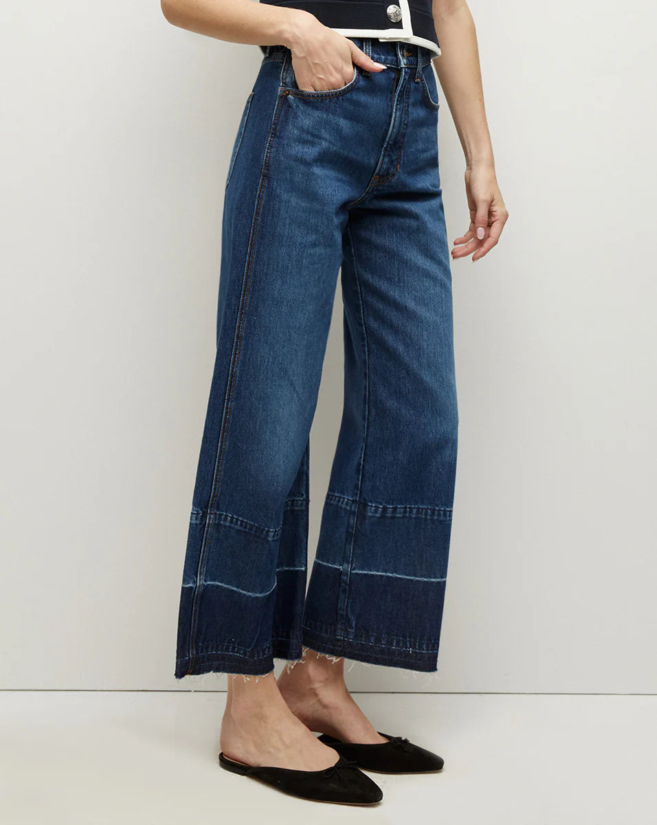 Veronica Beard Taylor Cropped Wide-Leg Jean Released Hem - Bright Blue