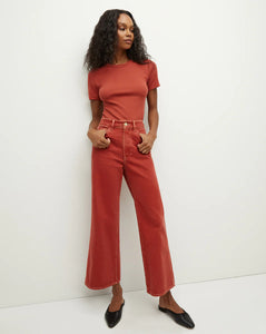 Veronica Beard Taylor Cropped Wide-Leg Jean - Brick Red