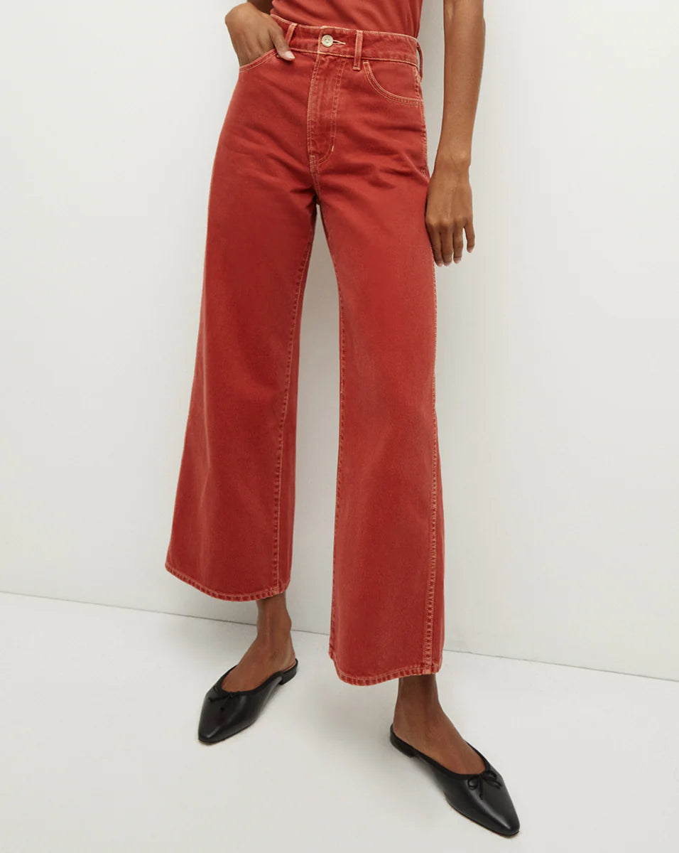 Veronica Beard Taylor Cropped Wide-Leg Jean - Brick Red