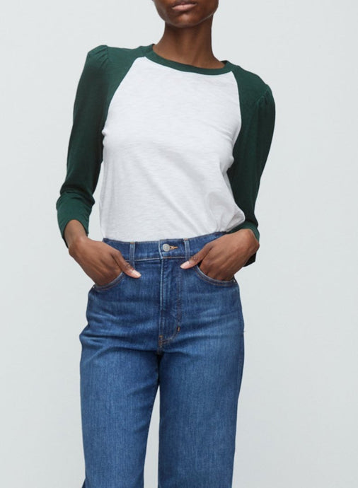 Veronica Beard Mason Baseball Tee - White/Pine