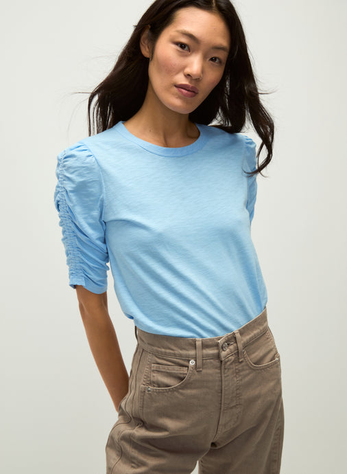 Veronica Beard Waldorf Ruched-Sleeve Tee - Blue Sky