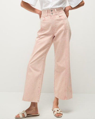 Veronica Beard Taylor Cropped Wide-Leg Jean - Stoned Pink Shell