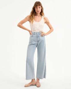 Veronica Beard Taylor Cropped Wide-Leg Jean - Pale Stone