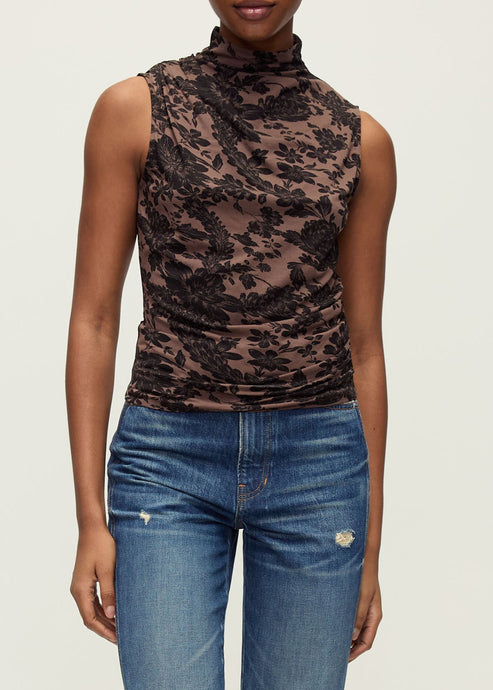 Veronica Beard Mylie Sleeveless Top - Dark Lichen/Black