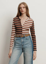 Load image into Gallery viewer, Veronica Beard Dilia Striped Button-Down T-Shirt - Malt/Navy/Red Oak