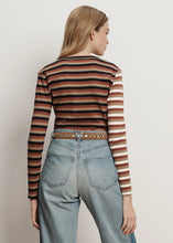 Load image into Gallery viewer, Veronica Beard Dilia Striped Button-Down T-Shirt - Malt/Navy/Red Oak