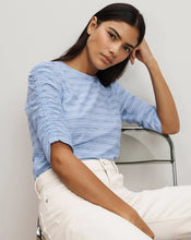 Load image into Gallery viewer, Veronica Beard Bouvet Smocked-Shoulder T-Shirt - Ice Blue Multi