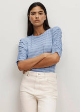 Load image into Gallery viewer, Veronica Beard Bouvet Smocked-Shoulder T-Shirt - Ice Blue Multi