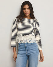 Load image into Gallery viewer, Veronica Beard Hovey Striped Lace T-Shirt - Dove/Navy Stripe