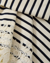 Load image into Gallery viewer, Veronica Beard Hovey Striped Lace T-Shirt - Dove/Navy Stripe