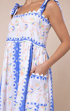 Load image into Gallery viewer, Juliet Dunn Tie Shoulder Dress - Bluebell Bird of Paradise Block Print