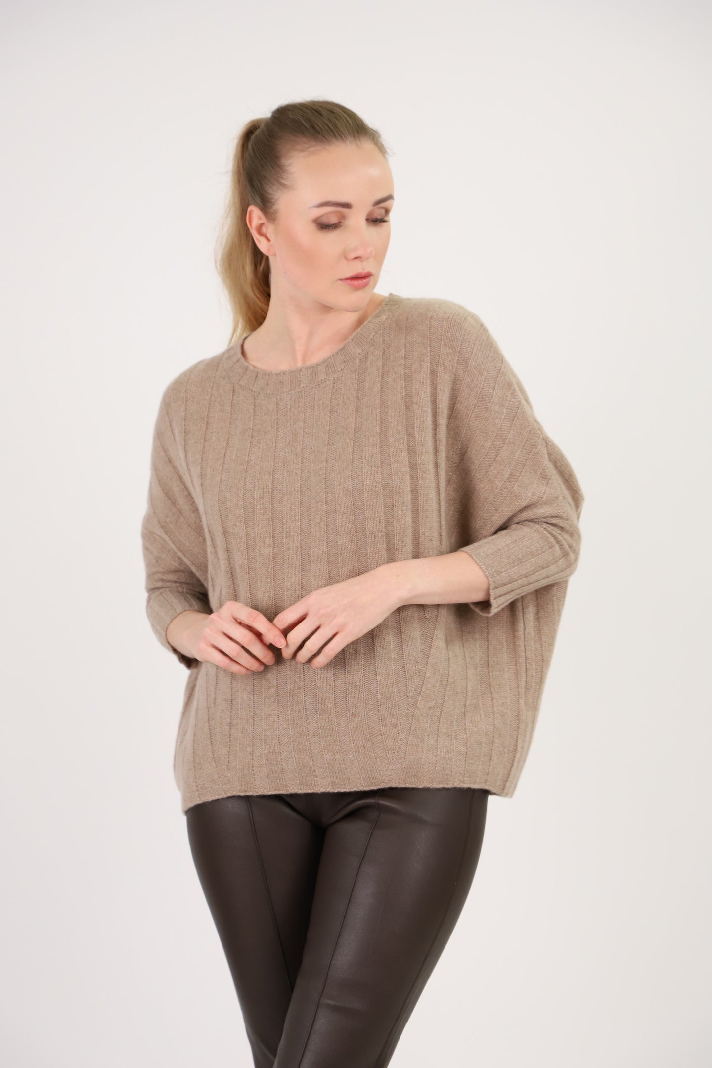 ESTHÈME Ribbed 3/4 Dolman Sleeve Sweater - 3 Colors