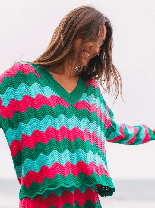 Electric & Rose Jules Sweater - Shamrock/Pink