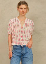Load image into Gallery viewer, M.A.B.E. Karla Gathered Top - Ecru/Red