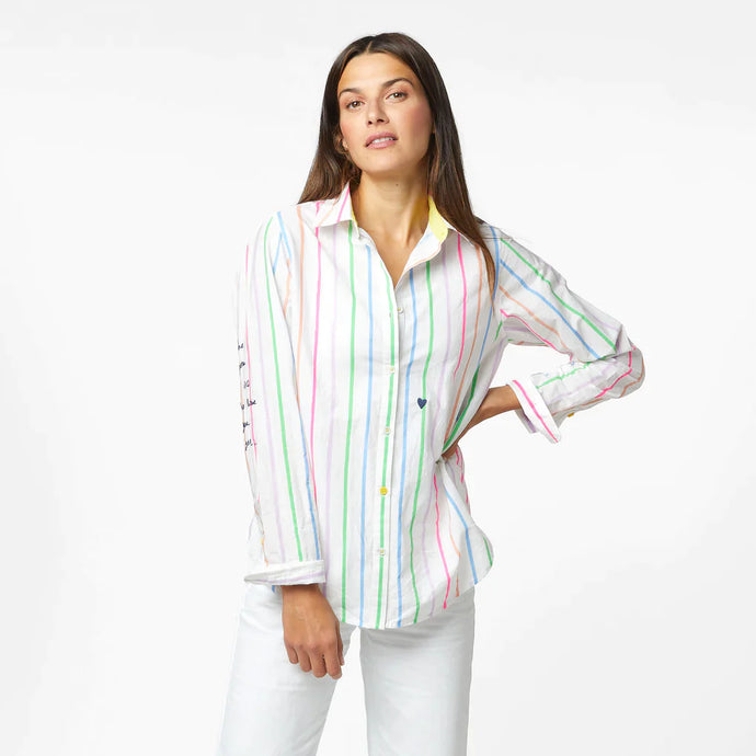 Kerri Rosenthal Mia Ruffle Shirt - Multi Stripe
