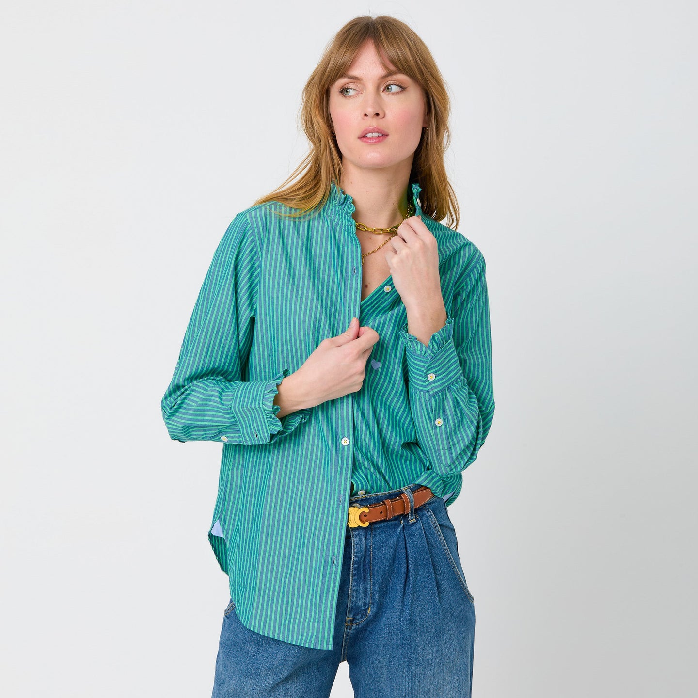 Kerri Rosenthal Mia Ruffle Shirt - Ocean