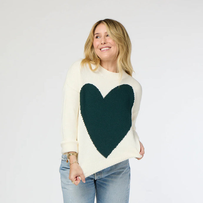 Kerri Rosenthal Benton Sweater Imperfect Heart - Off White & Emerald